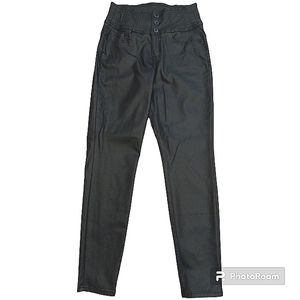 Skinny Women Corset Jeans Faux Leather High Raise Fitted Stretch Black Elastic